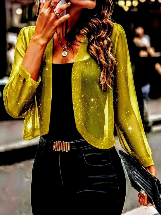 Source Unknown Sweaters - Sheer Sparkle Avocado Cropped Cardigan